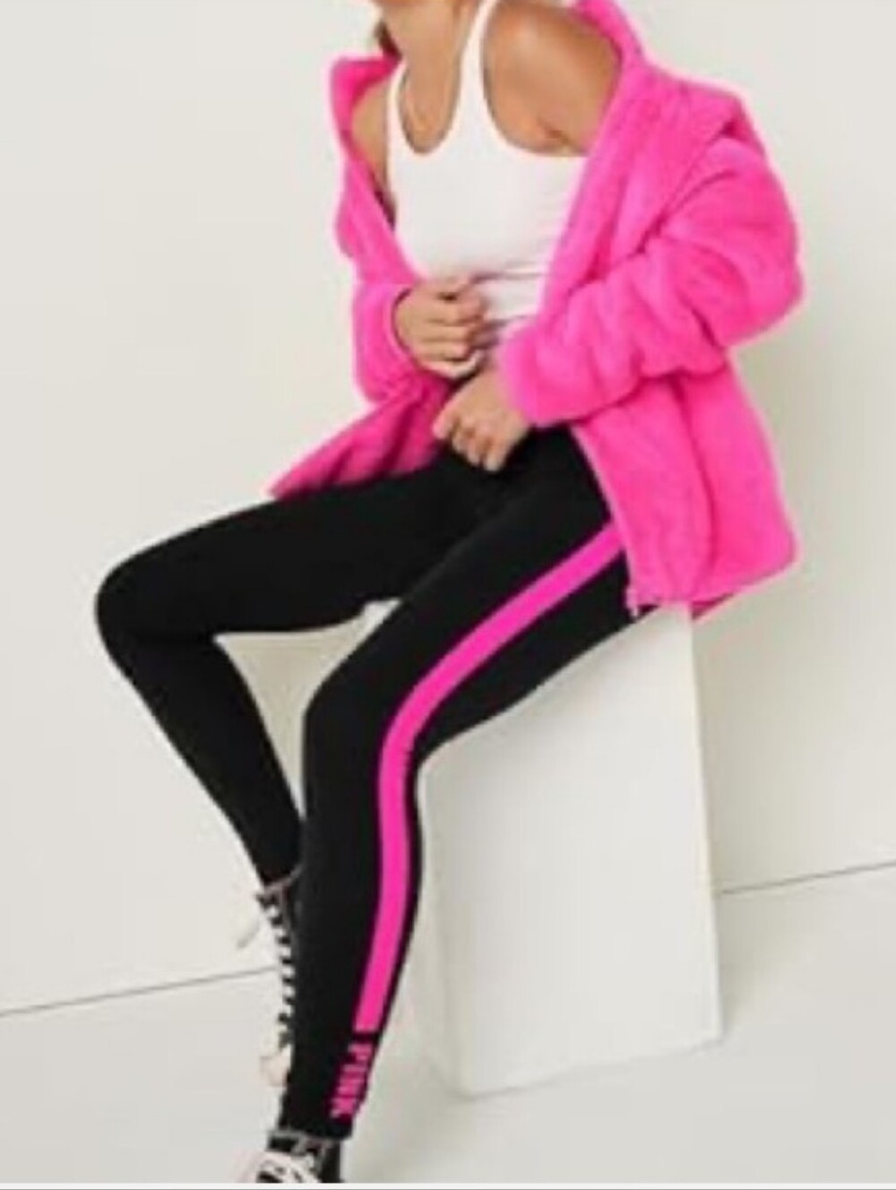 PINK VS Cotton Foldover Leggings w/ Neon (Atomic)  Pink Stripe NWOT